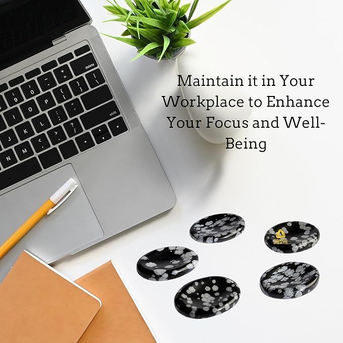 Snowflake Obsidian Worry Stones – Crystal Thumb Worry Stone for Anguish, Stress – Relaxing & Soothing Balance Stones for Meditation, Healing Stones & Crystals for Men, Women