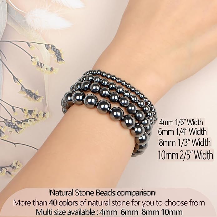 LPBeads Handmade Natural Gemstone Stretch Elastic Bracelet Healing Crystal Round Stone Beads Jewelry Gifts for Women Men