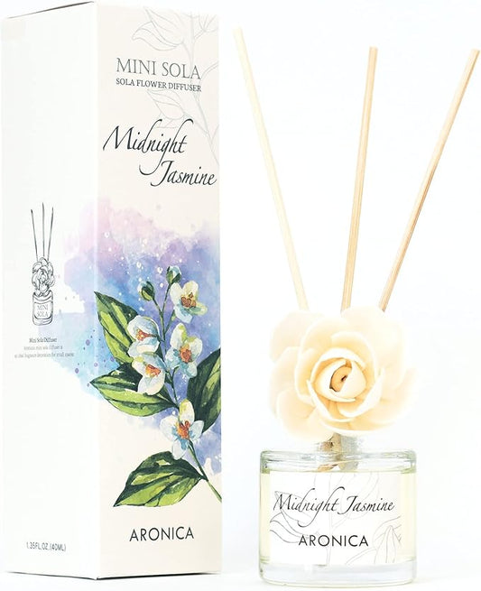 Aronica Mini Sola Flower Diffuser, 40 ml – Midnight Jasmine Scent • Natural Oils • Decorative Home & Gift Diffuser for Small Rooms, Bathroom & Office