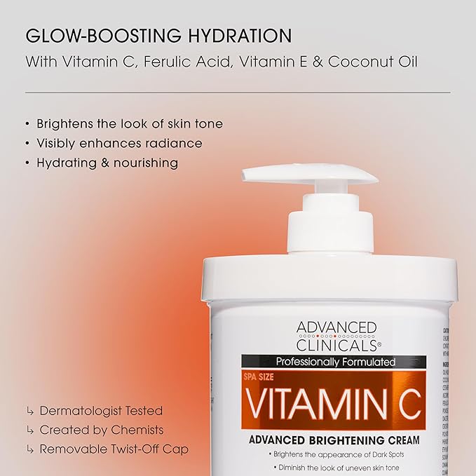 Advanced Clinicals Vitamin C Cream Visibly Brightening Body Lotion | Vitamin C Moisturizer Skin Care Body Cream For Women & Men Helps Visibly Improve Look Of Dark Spots & Uneven Skin Tone, 2-Pack