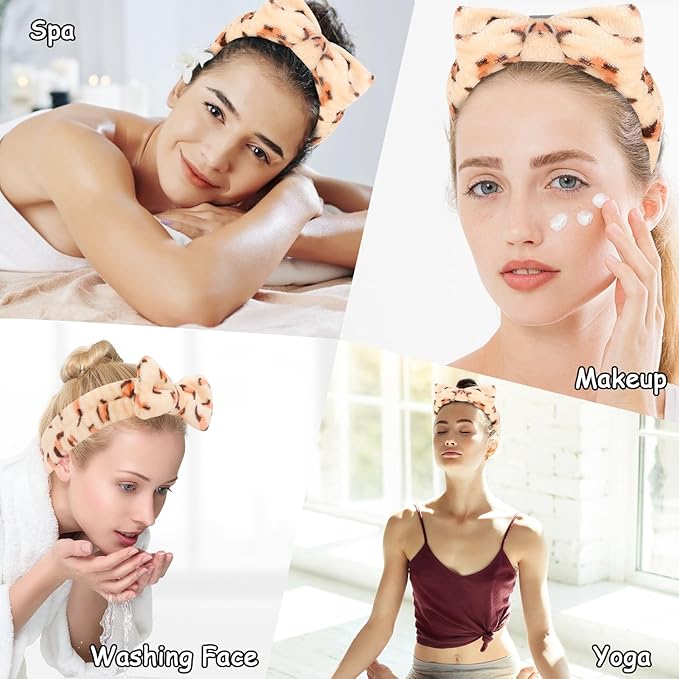Casoty Leopard Print Spa Skincare Headband Head Bands or Washing Face Cute Face Wash Makeup Headband for Women Make up Hair Band Stocking Stuffers Spa Party Hair Accessories Gifts for Women Teen Girls