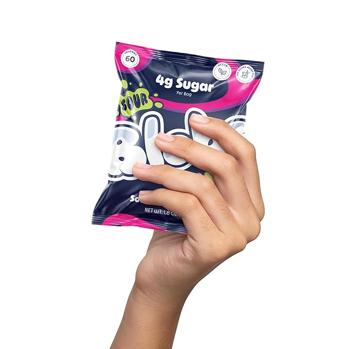 Blobs SOUR Gummy Candy Low Sugar & Low Calorie- No Sugar Alcohols, Vegan, No Dyes- Watermelon-Lychee, Black Ras Cherry, Strawberry Yuzu- (Pack of 6) Mixed Bag, All Three Flavors Per Bag