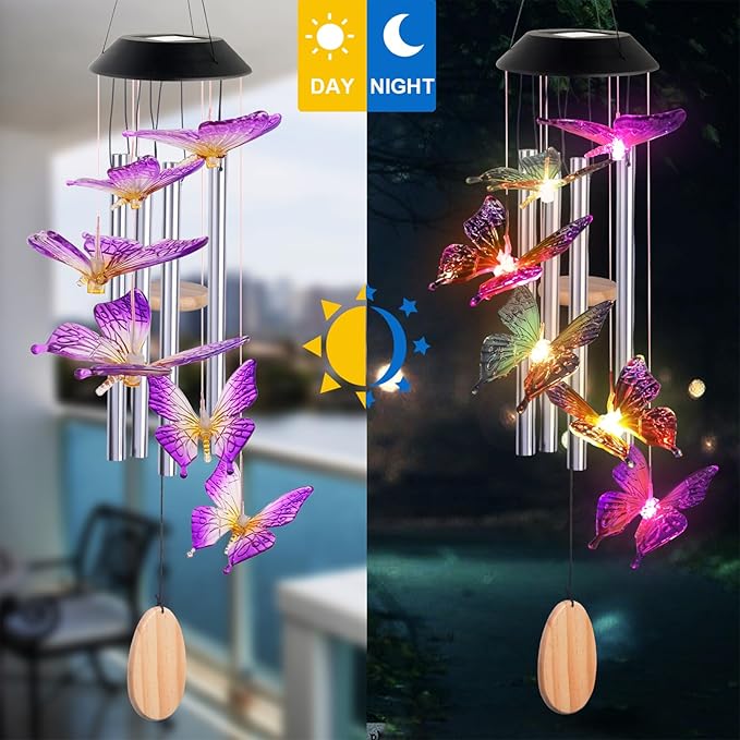 Butterfly Decorative Mobiles Gifts, Solar Butterfly Wind Chimes, Gifts for Mom, Women, Grandma, Garden Courtyard Lawn Decor, Thanksgiving Gift