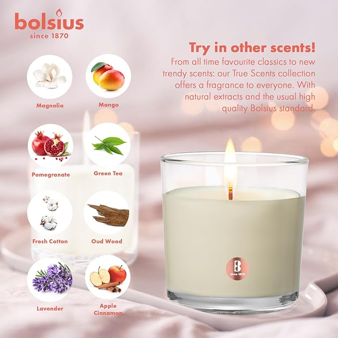 Bolsius Premium Vanilla Scented Candle - Long-Lasting Candle Jar, 43+ Hours Burning Time - Natural Vanilla Candle with Plant-Based Wax- Smokeless. Clean-Burning Aromatherapy Candle - Large, 8oz Jar