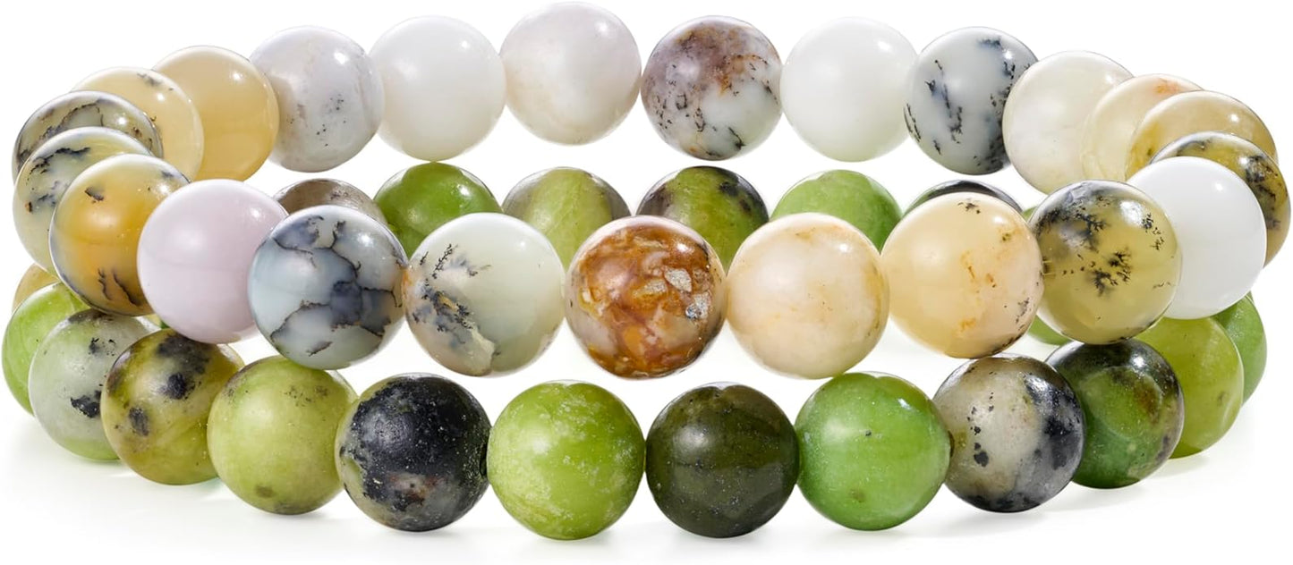 Bivei Natural Gemstone Semi Precious Healing Crystals Handmade Stretchy Round Beads Bracelet, Enhance Positive Energy