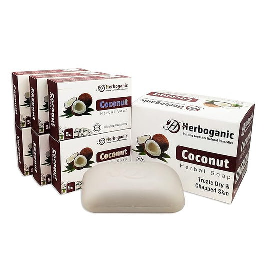 HERBOGANIC Coconut Herbal Soap | Pack of 6 of 5oz soap Bar | Ideal for Men and Women, Soothing and Nourishing Soap for Moisturization