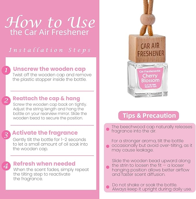 Car Air Freshener Hanging Diffuser – Long-Lasting Essential Oil Scent (Up to 60 Days) – Non-Toxic & Eco-Friendly – 2-Pack Auto Fresheners Made in USA