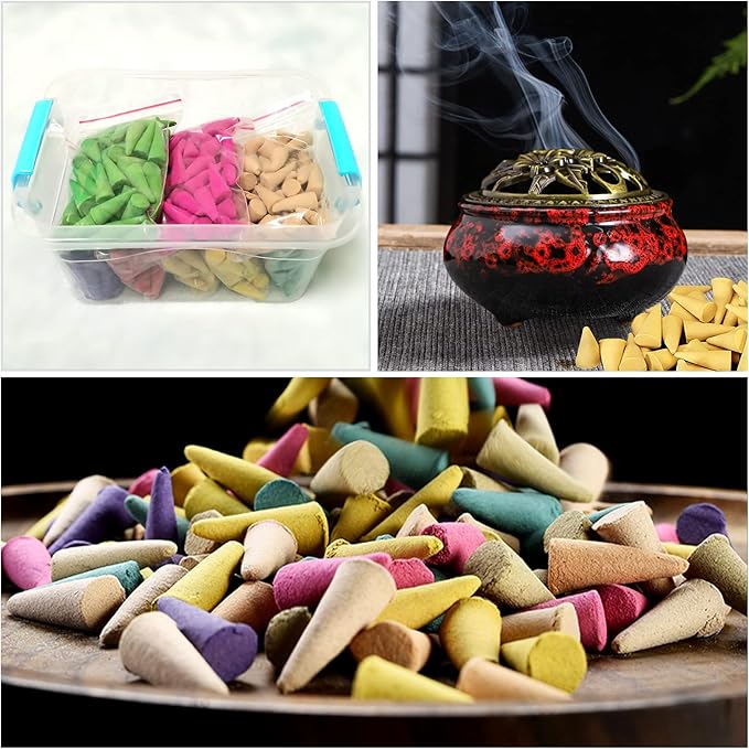 Incense Cones， 8 Mixed (320 Cones Total) Cone Incense Scents, and A Ceramic Incense Burner. Natural Scent Cone， for Meditation, Yoga, Purification, and Aromatherapy.