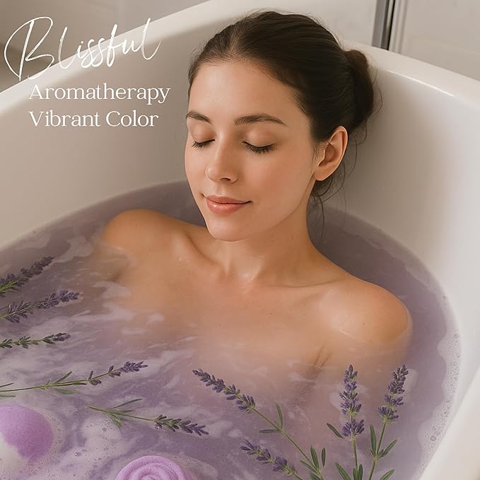 EvolutionUSA Lavender Dreams Bath Bombs for Women, 3 Organic Flower Bath Bombs, Soft Lavender Bath Fizz, Womens Bath Fizzers Gift, Lush Bath for Girls, Relaxing Bathbombs, Bath Balls