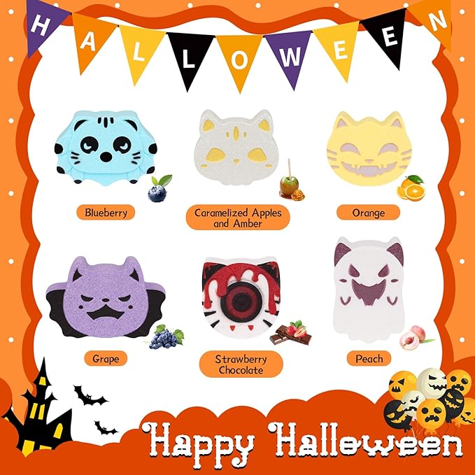 Halloween Bath Bombs for Kids,6 Pack Bubble Bath Bombs with Toys Inside,Halloween Spooky,Spider,Bat,Cat Shape Bath Bomb,Halloween Gifts for Kids Boys Girl