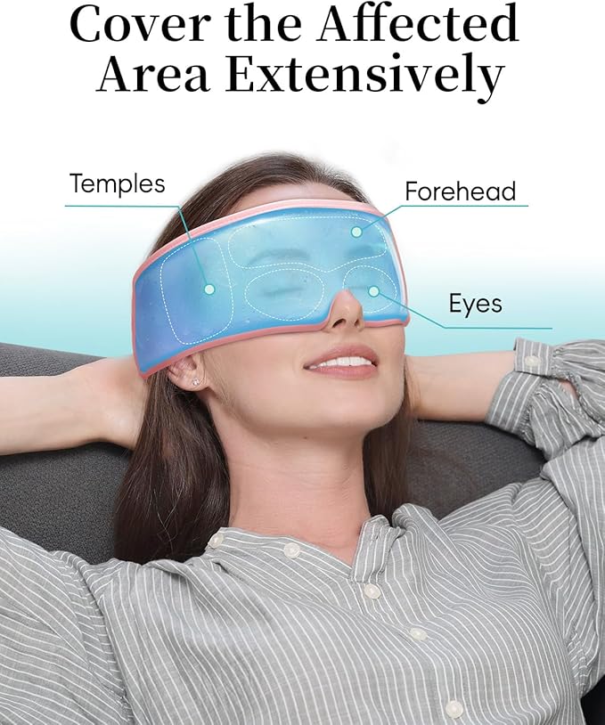 Cooling Eye Mask for Puffy Eyes, Headache and Migraine Relief Gel Eye Mask, for Headache, Puffiness, Eye Strain, Sinusitis & Post-Surgery Care – Large Soft Reusable Cold Eye Compress, Light Pink