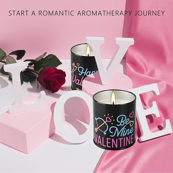2Pack Valentine's Day Scented Candle Gift Set, Aromatherapy Candles for Home, 9oz Lavender Long Burning Soy Candles for Women,Men, Anniversary Present