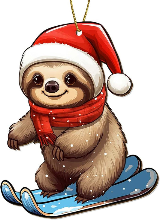2 Side Printed Cute Sloth Wooden Christmas Ornaments, Keepsake for Women, Men and Friends, Sloth Christmas Tree Ornaments, Christmas Tree Hanging Decorations