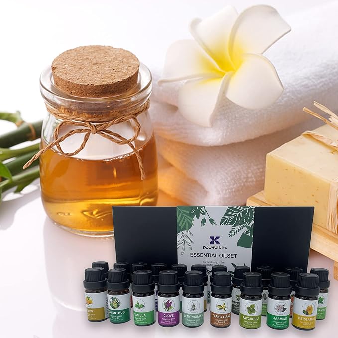 Essential Oils Set of 20x10ml, 100% Organic Essential Oil, Lavender, Ylang Ylang, Tea Tree, Eucalyptus Scented Oil, Essential Oils for Diffusers for Home, Candle Making, Humidifiers (20)