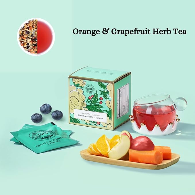 Orange & Grapefruit Herbal Tea Gift Set – Citrus Detox Tea with Natural Ingredients | 20 Tea Bags + 100g Rock Sugar | Caffeine-Free Wellness Blend | Refreshing Immune Support | Holiday Gift Box for Women & Friends