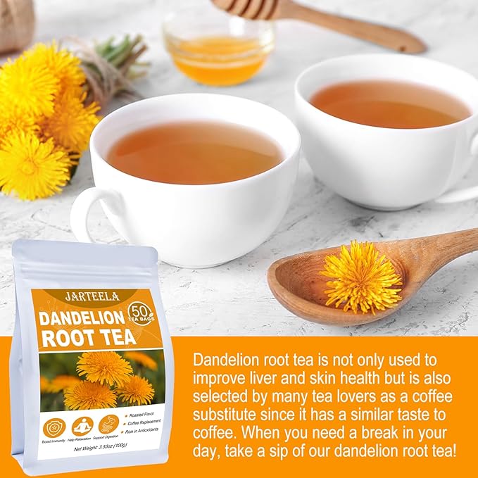 Jarteela - Roasted Dandelion Root Tea Bag, 2g x 50 Count - Dandelion Tea - Premium Herbal Dandelion Tea Bags - Non-GMO - Caffeine-free Tea