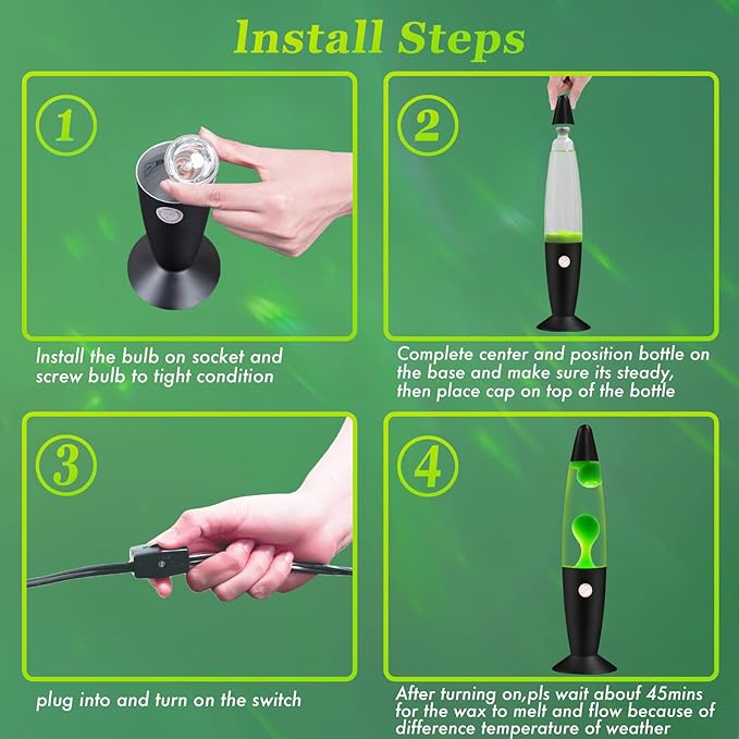 Green Magma Liquid Motion Lamp with Black Base, Mood Lamps for Adults Kids and Boys as Night Light, Glitter Lamps Decoration for Christmas Thanksgiving Day