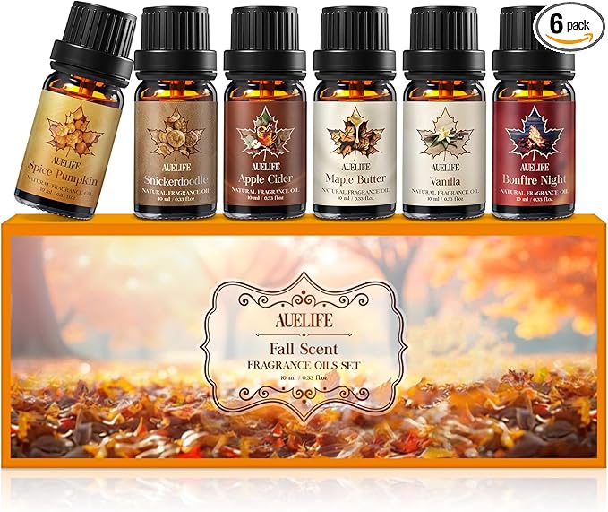 Fall Essential Oils Set, Top 6 Autumn Essential Oils for Diffusers for Home, Fragrance Oil for Candle, Aromatherapy Gift Set | Pumpkin, Apple Cider, Maple Butter, Snickerdoodle, Vanilla, Bonfire Night