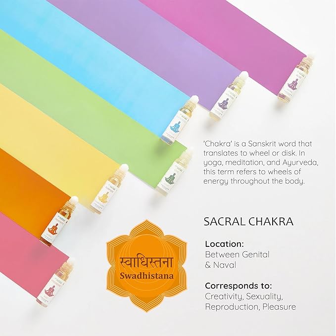 Sacral Chakra Essential Oil Roll-On Blend by Aromafume | 10ml/0.33 fl oz | Swadisthana | Aromatherapy Oils for Chakra Balance | Orange & Patchouli Extracts | Chakra Incense for Meditation, Yoga, Reiki