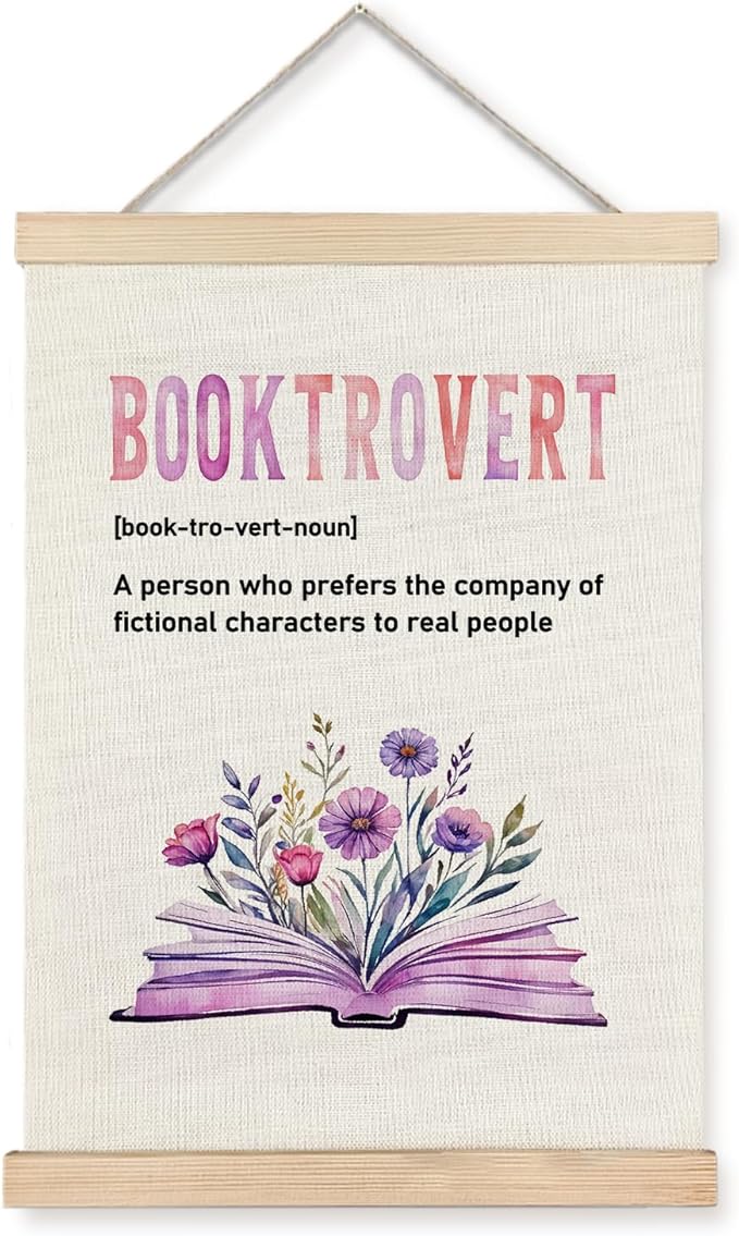 Exqcom Floral Book Lover Reading Wall Decor, Booktrovert Definition Bookish Wall Art Poster, Purple Floral Bookworm Posters for Reading Room Nook Corner Library Classroom, 12x16 Inches