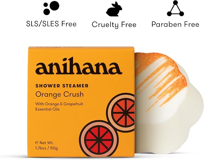 ANIHANA Shower Steamers 4 Pack with Orange & Grapefruit Essential Oils, Paraben Free, Cruelty Free, Refreshing Orange Crush Scent, 1.76 oz Each