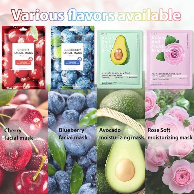 Kaely 10 Pack Variety Face Masks for Kids, Kids Face Mask Spa Day Kit Supplies, Spa Party Favors for Teens Girls Women, Sheet Facial Mask Skincare Gifts Set, Hydrating Nourish for All Skin Types, 02