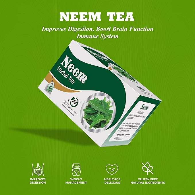HERBOGANIC Neem Herbal Tea - Digestion Support and Immune Boost | Refreshing and Delicious Blend | Natural Ingredients | 20 Tea Bags