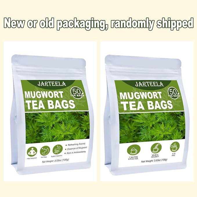 Jarteela - Mugwort Tea Bag, 2g x 50 Count - Pure Mugwort Herb - Natural Herbal Tea Bags for Digestion - Non-GMO - Caffeine-free Tea