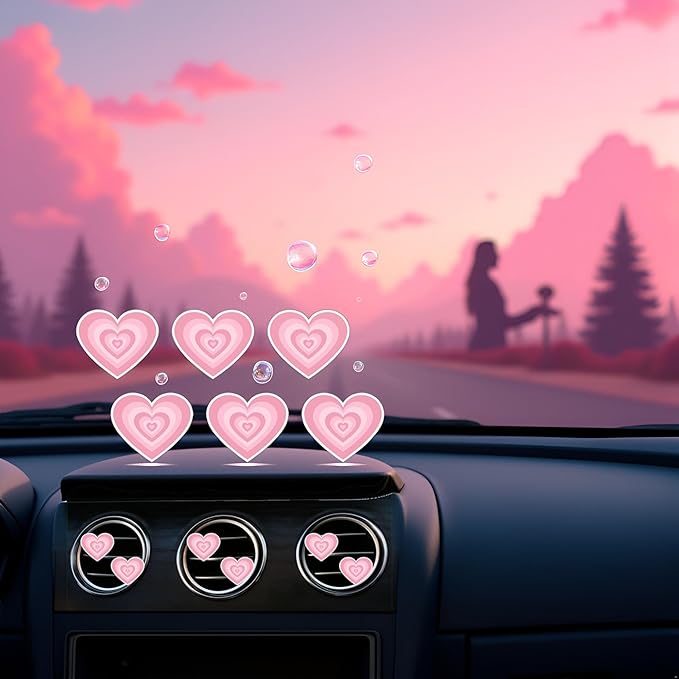 6 Pcs Heart Air Vent Clips, Cute Heart Car Air Fresheners Vents Clips Funny Cars Diffuser Vent Clips Cars Interior Decor Charm Cute Car Accessories,Decoration for Women Automotive (Pink Heart)
