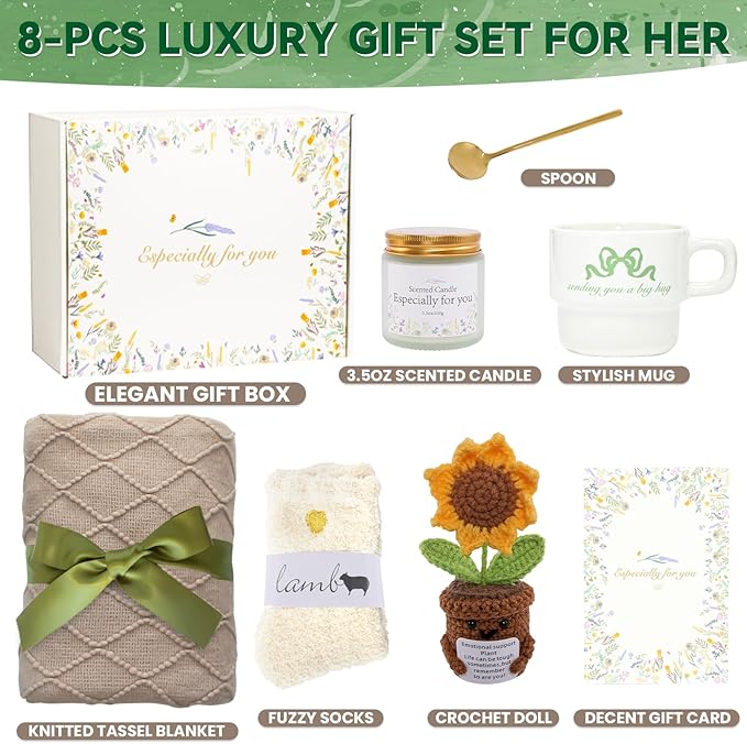 Get Well Gifts for Women Care Package - Surgery Recovery & Chemo Comfort Box, Feel Better Basket for Her After Miscarriage or Illness,Surgery Cancer, Encouraging Self-Care Gift(Green Khaki)