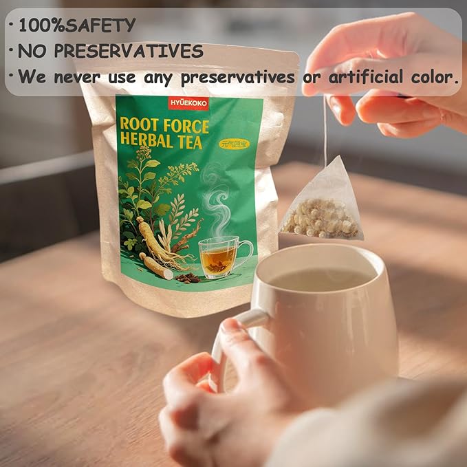 40 Bags Root Force Herbal Energy Tea, Caffeine-Free Natural Ingredients Herbal Tea Bags, No Additives, Kidneys & Liver Health Tea for Men & Women