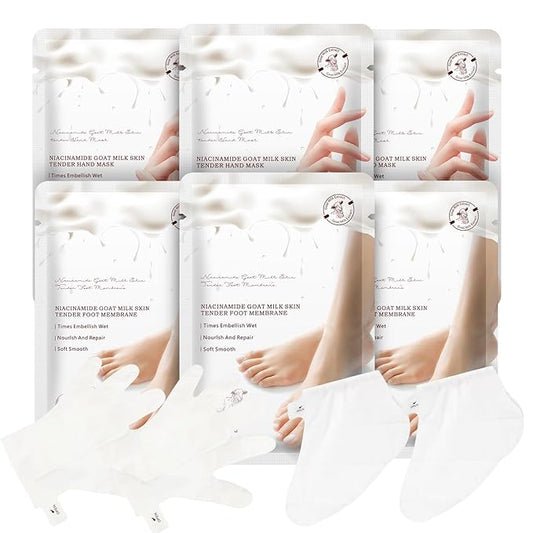 Hydrating Hand Foot Masks Set for Women Men,3 Pack Glove Mask for Dry Hand & 3 Pack Socks Mask for Dry Cracked Feet（Milk）