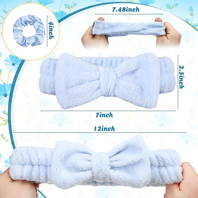 24 Pcs Bachelorette Party Favors Include 12 Bride Bridesmaid Spa Headband 12 Bridesmaid Gifts Scrunchies for Women Sleepover Spa Bachelorette Party Accessories Supplies(White,Blue)