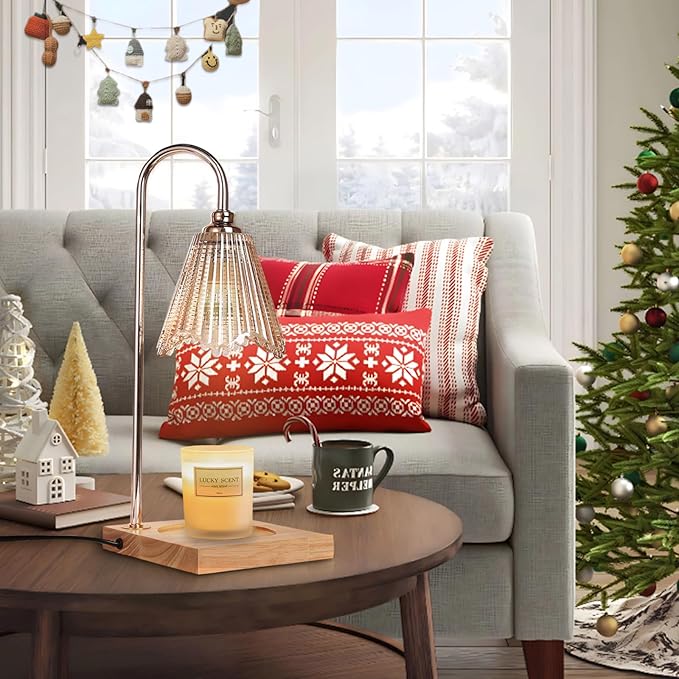 Candle Warmer Lamp with Timer Wax Warmer Heating Lamp Dimmable Continuously Candle Lamp House Warming Gifts Home Decor for Scented Jar Candles with 2 Bulbs - Champagne