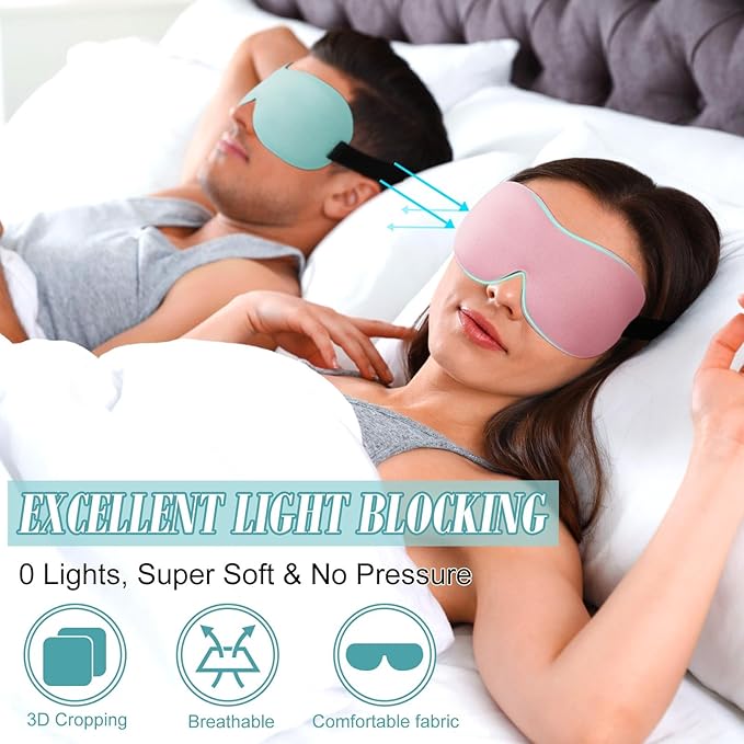 Bencailor 8 Pcs Sleep Eye Mask 3D Contoured Eyes Mask Blackout Eye Covers for Sleeping with Adjustable Strap Light Night Blindfolds Soft Comfy Eyes Shade for Women Men (Medium,Solid Color)