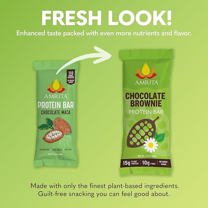 Amrita Nut Free Chocolate Brownie Vegan Protein Bars (12 Count) | 12g Plant-Based Protein Bar | Peanut Free, Gluten Free, and Dairy Free | Low Sugar, High Fiber, Healthy School-Safe Snacks