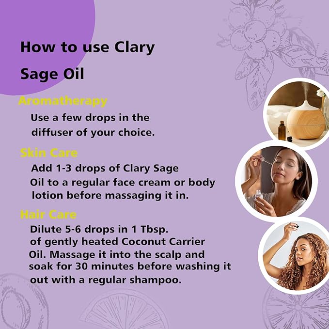Clary Sage Essential Oil 1 oz-100% Pure & Undiluted Clary Sage Oil for Diffuser, Skin, Massage, DIY