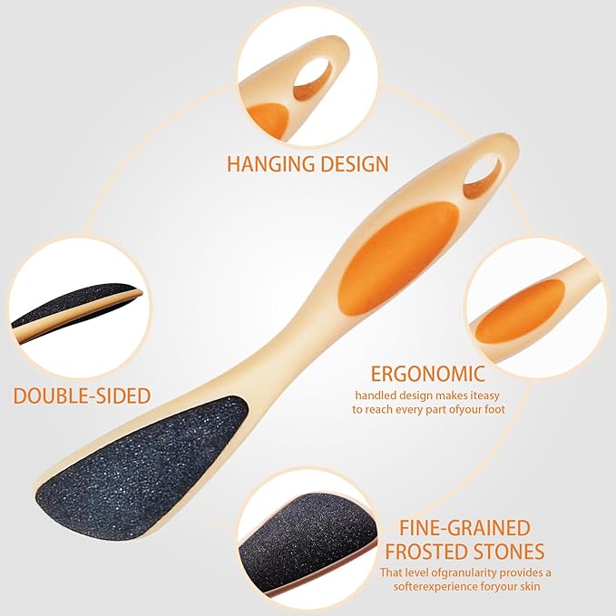 Double Sided Foot File Callus Remover 2-Pack, Pumice Stone for Feet with Ergonomic Handle, Dead Skin Remover for Cracked Heels, Pedicure Tool for Dry or Wet Use at Home & Salon