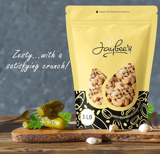 Dill Pickle Cashews 3 Pounds | Gourmet Roasted Cashews – Tangy, Savory, and Crunchy Snack – High-Protein, Vegan Friendly – Perfect for Snacking, Gifting, and Meal Prep | Jaybee's Nuts