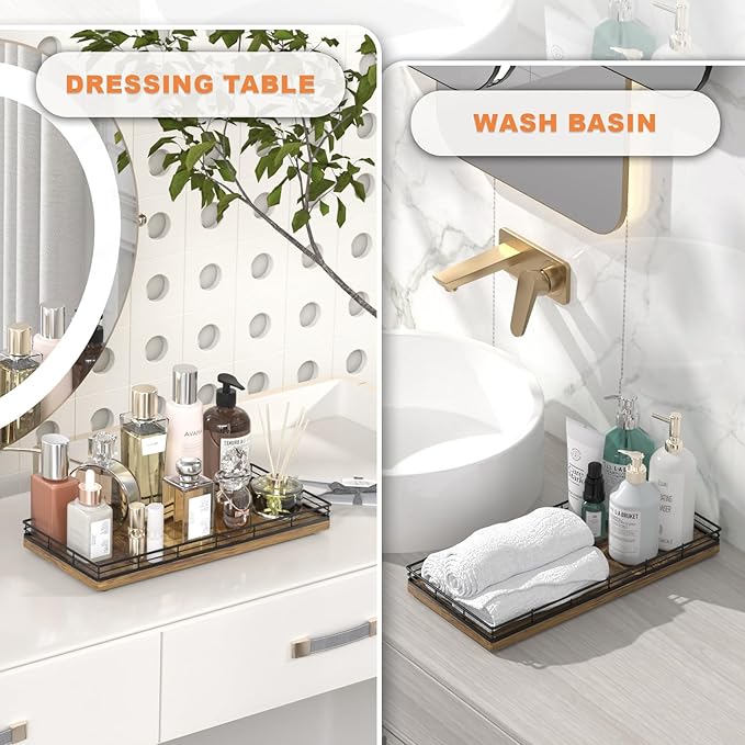 Bathroom Toilet Tank Tray, 13" Wood Storage Basket Back of Toilet Basket Organizer, Vanity Tray for Perfume Makeup Candle Kitchen Counter Coffee Table Bar Decor Rustic