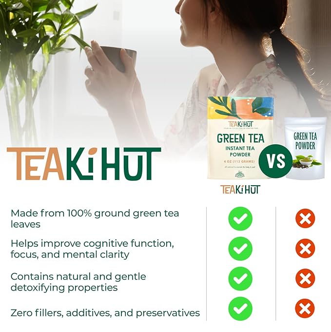 Instant Green Tea Powder 4 Ounce (200 Servings) 100 Percent Pure Tea No Fillers, Additives or Artificial Ingredients of Any Kind