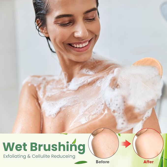 Gejoy 10 Pcs Dry Brushing Body Brush Exfoliating Brush with Massage Nodule Dry Skin Body Scrubber for Shower Bath Back Circulation Improvement Dead Skin Exfoliator (4.92 x 2.56 Inches,Wood Color)