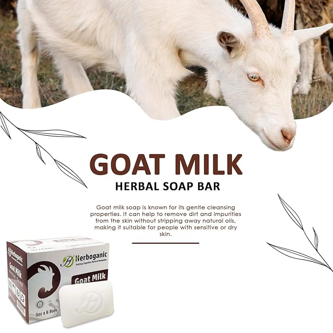 HERBOGANIC Goat Milk Herbal Soap | Pack of 6 of 5oz soap Bar | Ideal for Men and Women, Soothing and Nourishing Soap for Moisturization