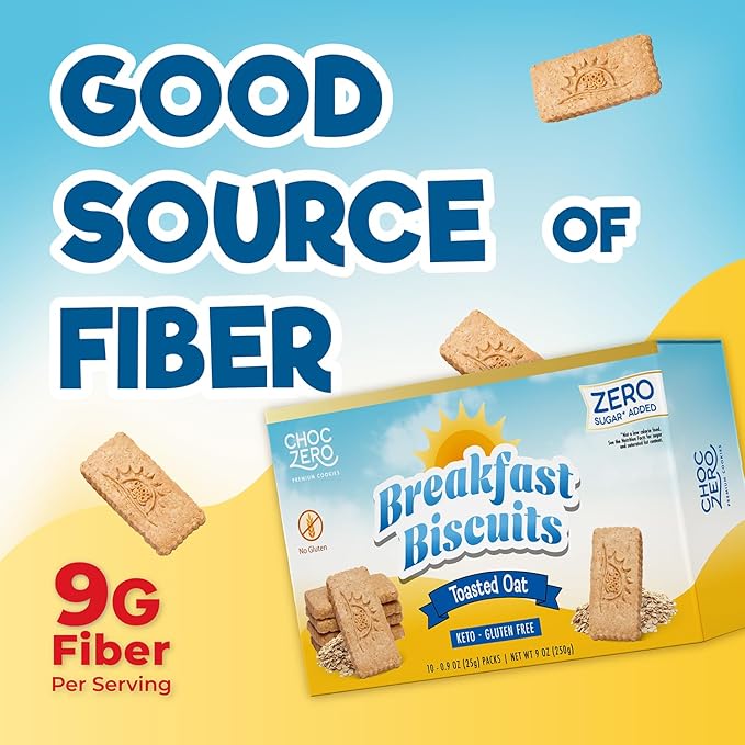 ChocZero Breakfast Biscuits, Toasted Oat, Gluten Free, High Fiber Snack, No Added Sugar, 30 Keto Biscuits Per Box, 9 Ounce (Pack of 1)