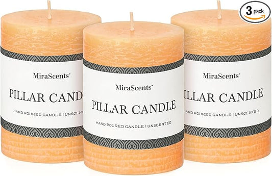 3x4 Inch Fall Yellow Pillar Candles Set of 3 - Unscented Fall Candles, Large Big Candles, Smokeless Dripless Candles for Dinner Fall Table Decor, Home Rustic Decor, Fall Centerpieces for Table