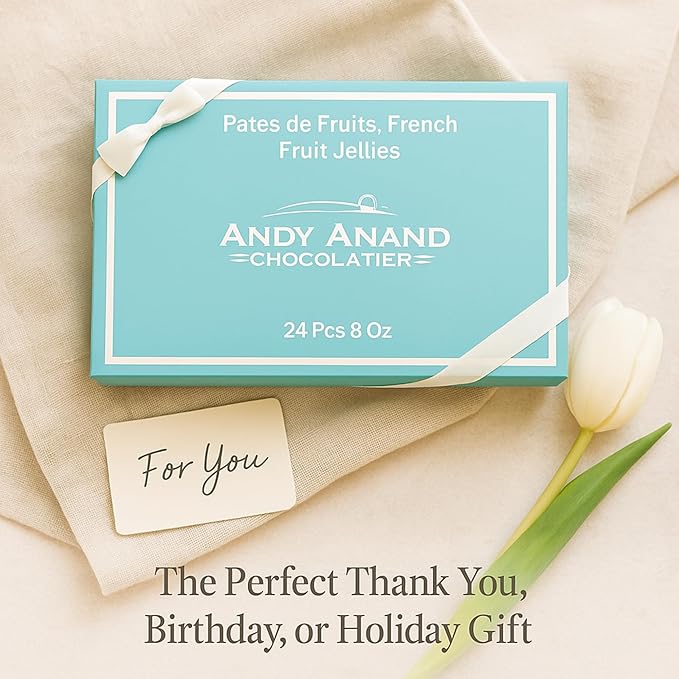 Andy Anand Chocolatier Pâtes de Fruits - Gluten Free French Fruit Jellies, Flown Fresh from France Mix of Natural Assorted Flavors, Guilt Free Indulgence with No Artificial Additives (24 Pcs, 8 Oz)