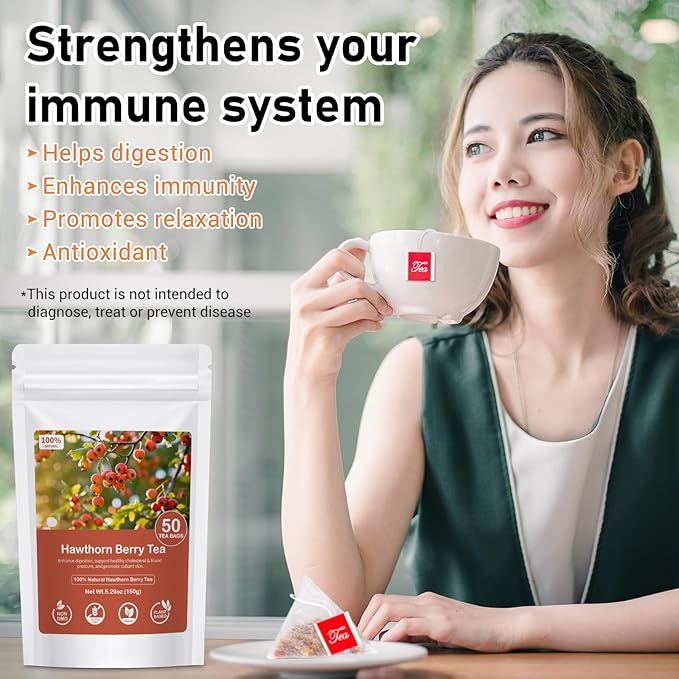 Hawthorn Berry Tea Bags,100% Natural Dried Hawthorn Berries No Caffeine Free Aid Digestion,Boost Immunity-100Tea bags (Pack of 2)