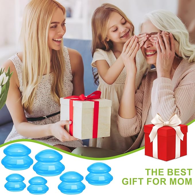 Eiito Cupping Therapy Sets -Silicone Cups Set Firm (6 Cups) Professional Massage Tool for Muscle Soreness Pain Relief Body Neck Knee, Deep Muscle Massager, Anti Cellulite Joint Pain (Blue)