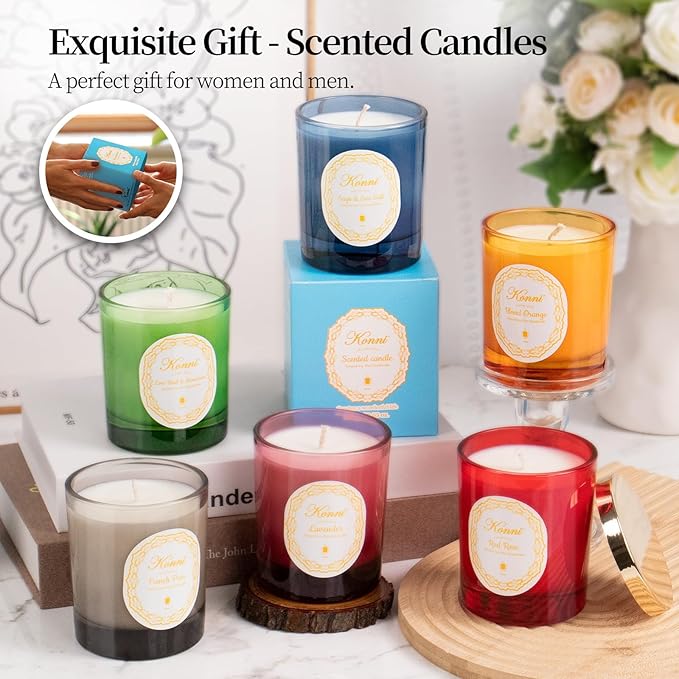 KONNI Scented Candles,Aromatherapy Candle, 7.4oz Natural Soy Wax Jar Candles, 40 Hour Burn Time, Home Scented Gift for Women & Men Christmas Birthday Mom Friends（French Pear）