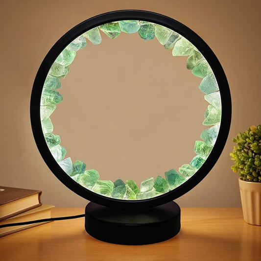 Healing Crystal Bedside Lamp,3 Colors Ambient Night Light,USB Dimming Crystal Table Lamp,Natural Energy Crystal Decor for Bedroom Home Dating Gift (Green, Circle)
